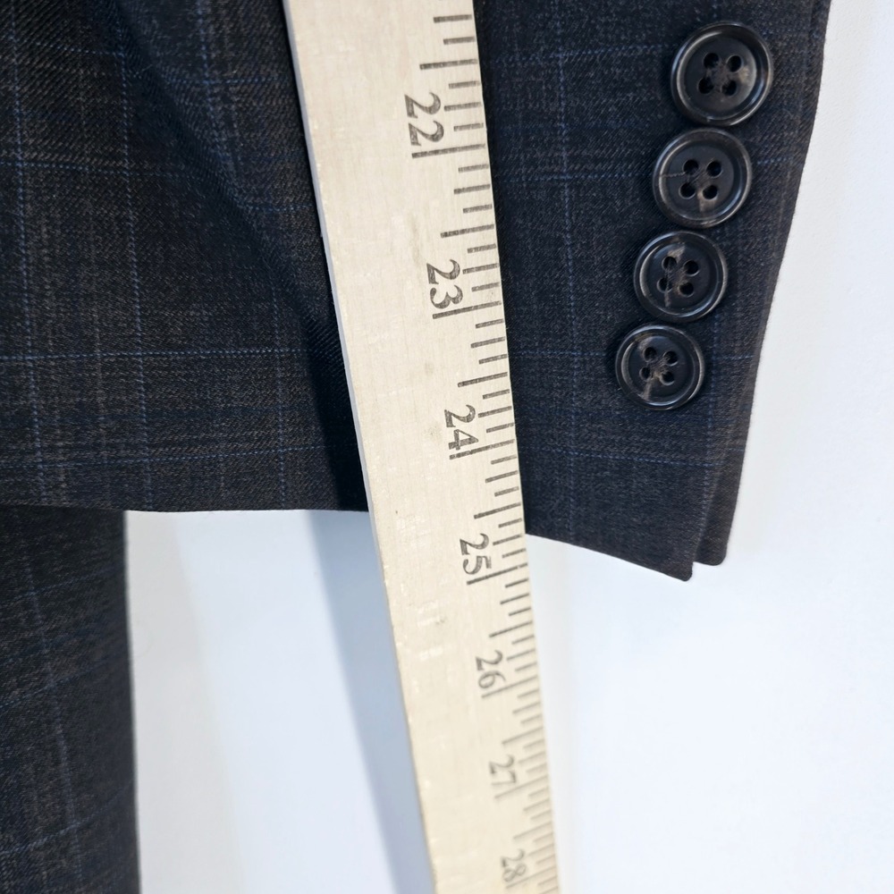 Calvin Klein Wool Blazer Men's 42R Windowpane Pattern Two Button Style Dark Grey - Picture 11 of 15